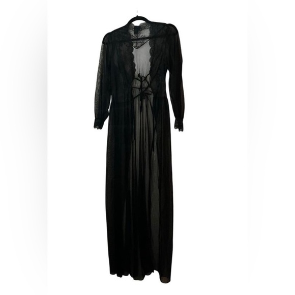 Fredrick’s of Hollywood Sheer Black Robe Long Lace Tie Front Medium - Picture 1 of 7